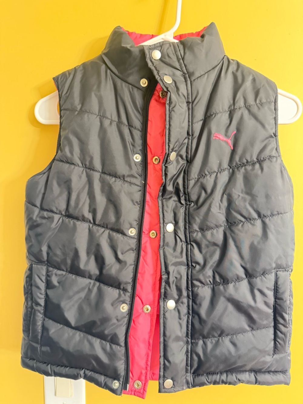 Puma black and pink  reversible Quilted Puffer Vest with Pink Lining